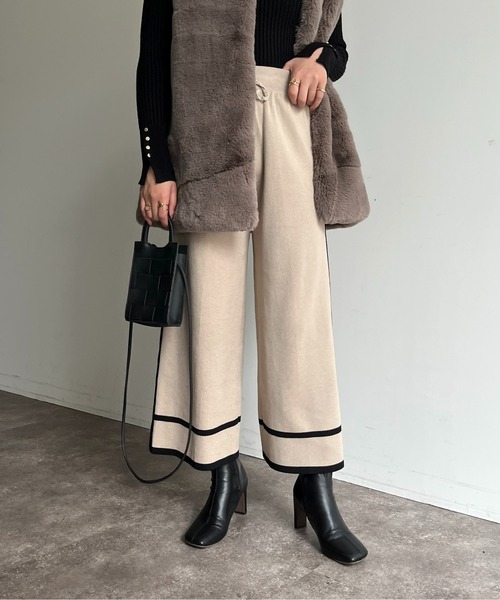 prose verse（プロズヴェール）の「配色ラインニットパンツ（チノパンツ・レディース・アイボリー/ブラック・ﾌﾘ-）」の3枚目の写真