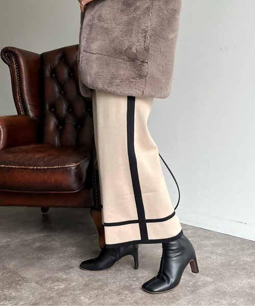 prose verse（プロズヴェール）の「配色ラインニットパンツ（チノパンツ・レディース・アイボリー/ブラック・ﾌﾘ-）」の5枚目の写真