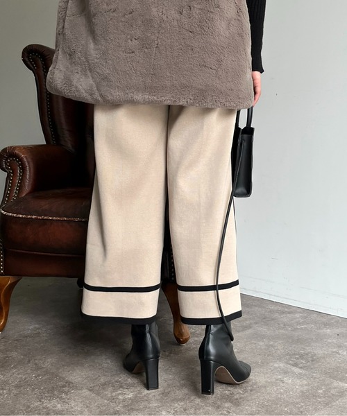 prose verse（プロズヴェール）の「配色ラインニットパンツ（チノパンツ・レディース・アイボリー/ブラック・ﾌﾘ-）」の6枚目の写真