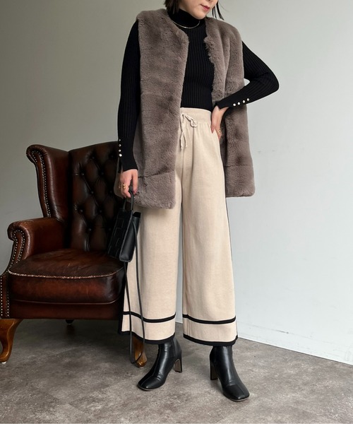 prose verse（プロズヴェール）の「配色ラインニットパンツ（チノパンツ・レディース・アイボリー/ブラック・ﾌﾘ-）」の8枚目の写真