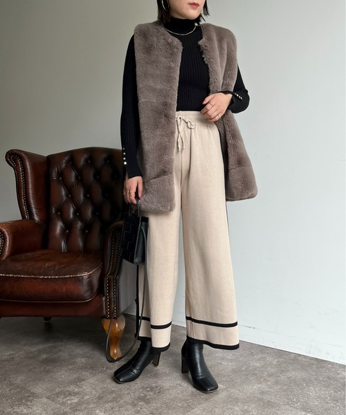 prose verse（プロズヴェール）の「配色ラインニットパンツ（チノパンツ・レディース・アイボリー/ブラック・ﾌﾘ-）」の9枚目の写真