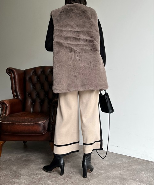 prose verse（プロズヴェール）の「配色ラインニットパンツ（チノパンツ・レディース・アイボリー/ブラック・ﾌﾘ-）」の10枚目の写真