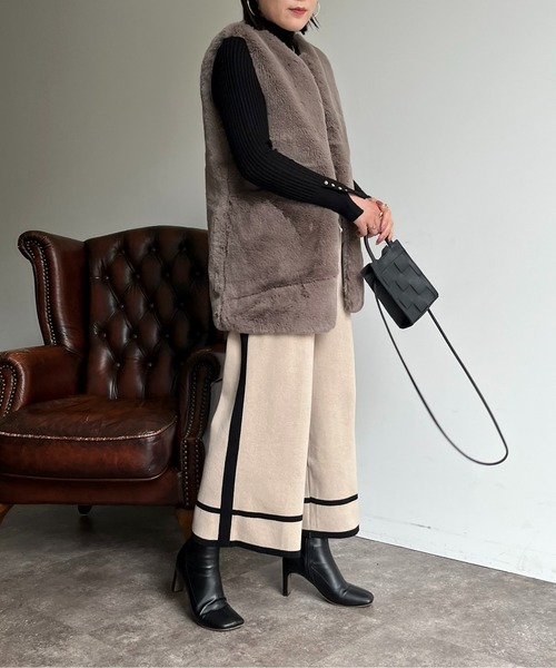 prose verse（プロズヴェール）の「配色ラインニットパンツ（チノパンツ・レディース・アイボリー/ブラック・ﾌﾘ-）」の11枚目の写真