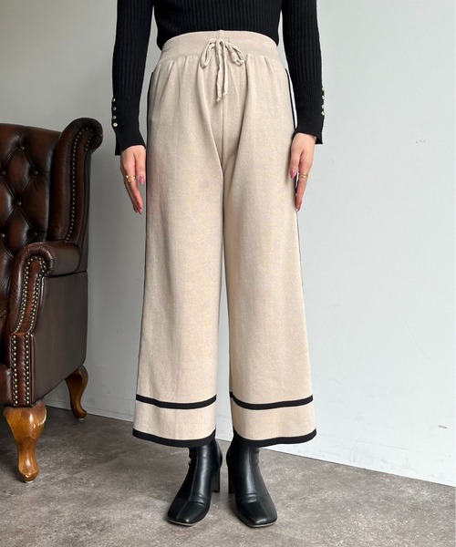 prose verse（プロズヴェール）の「配色ラインニットパンツ（チノパンツ・レディース・アイボリー/ブラック・ﾌﾘ-）」の12枚目の写真