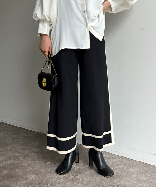 prose verse（プロズヴェール）の「配色ラインニットパンツ（チノパンツ・レディース・アイボリー/ブラック・ﾌﾘ-）」の17枚目の写真