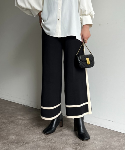 prose verse（プロズヴェール）の「配色ラインニットパンツ（チノパンツ・レディース・アイボリー/ブラック・ﾌﾘ-）」の19枚目の写真