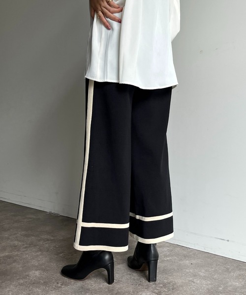 prose verse（プロズヴェール）の「配色ラインニットパンツ（チノパンツ・レディース・アイボリー/ブラック・ﾌﾘ-）」の21枚目の写真