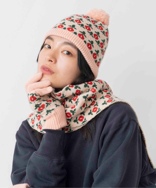 Casselini（キャセリーニ）の「Casselini(キャセリーニ)柄ニットポンポン帽（ニットキャップ/ビーニー・レディース・ブルー/レッド/カーキ/ブラック・FREE）」の4枚目の写真