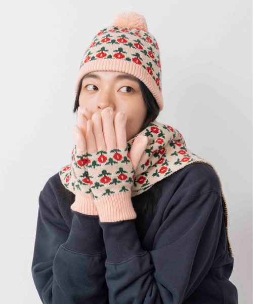 Casselini（キャセリーニ）の「Casselini(キャセリーニ)柄ニットポンポン帽（ニットキャップ/ビーニー・レディース・ブルー/レッド/カーキ/ブラック・FREE）」の9枚目の写真