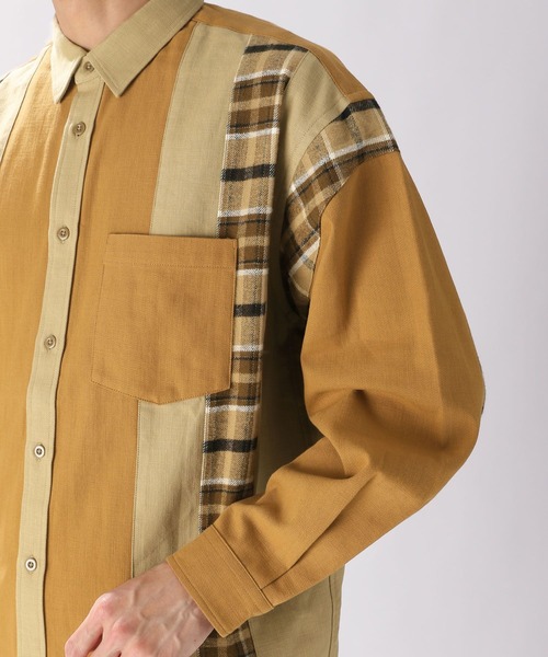 niko and（ニコアンド）の「チェックミックスパッチワークシャツ