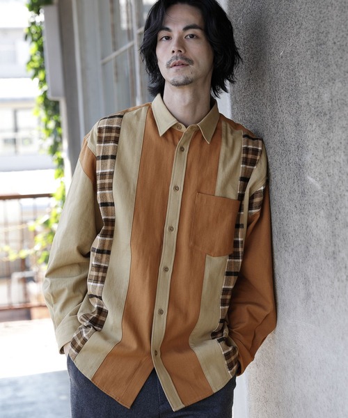 niko and（ニコアンド）の「チェックミックスパッチワークシャツ
