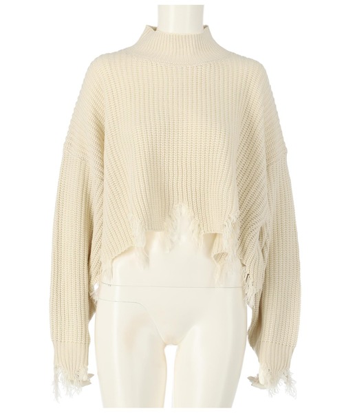 ANAP（アナップ）の「クロップド丈ダメージニットトップスセーター（ニット/セーター・レディース・グレイッシュベージュ/ネイビー/アイボリー/ブラック/グリーン・FREE）」の12枚目の写真