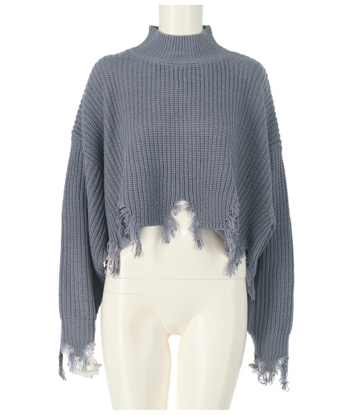 ANAP（アナップ）の「クロップド丈ダメージニットトップスセーター（ニット/セーター・レディース・グレイッシュベージュ/ネイビー/アイボリー/ブラック/グリーン・FREE）」の15枚目の写真