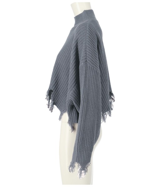 ANAP（アナップ）の「クロップド丈ダメージニットトップスセーター（ニット/セーター・レディース・グレイッシュベージュ/ネイビー/アイボリー/ブラック/グリーン・FREE）」の16枚目の写真