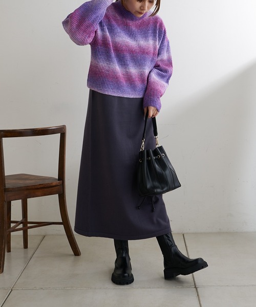 Lui's(ルイス)の「グラデーションショートニットトップス(ニット/セーター・レディース・パープル/キャメル/ミント・FREE)」の10枚目の写真