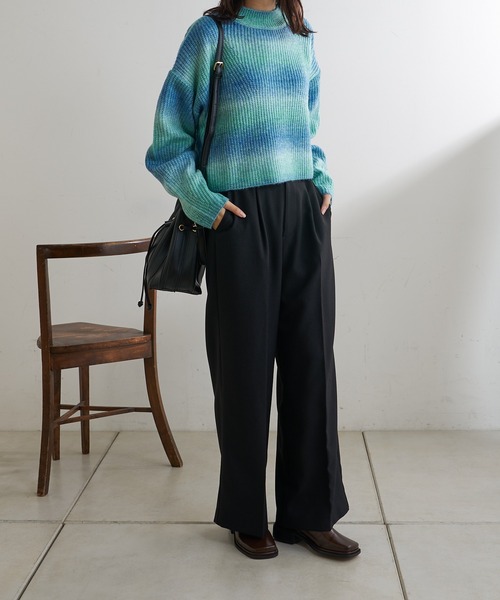 Lui's(ルイス)の「グラデーションショートニットトップス(ニット/セーター・レディース・パープル/キャメル/ミント・FREE)」の6枚目の写真