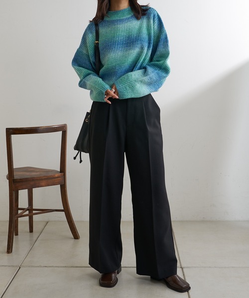 Lui's(ルイス)の「グラデーションショートニットトップス(ニット/セーター・レディース・パープル/キャメル/ミント・FREE)」の7枚目の写真