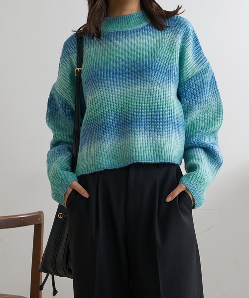 Lui's(ルイス)の「グラデーションショートニットトップス(ニット/セーター・レディース・パープル/キャメル/ミント・FREE)」の8枚目の写真