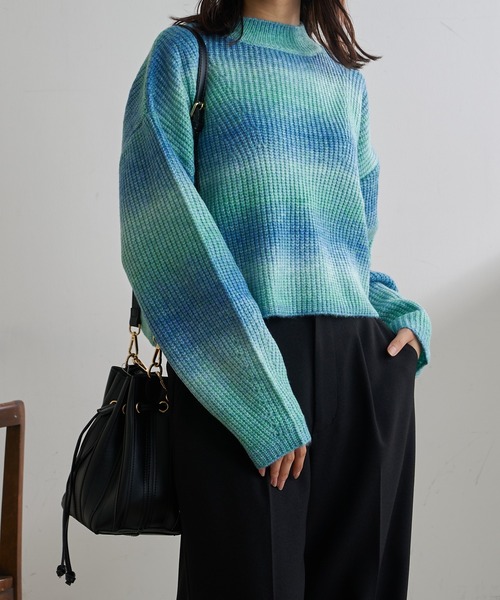 Lui's(ルイス)の「グラデーションショートニットトップス(ニット/セーター・レディース・パープル/キャメル/ミント・FREE)」の9枚目の写真