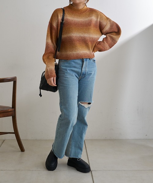 Lui's(ルイス)の「グラデーションショートニットトップス(ニット/セーター・レディース・パープル/キャメル/ミント・FREE)」の16枚目の写真