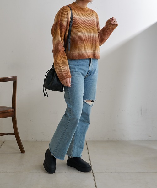 Lui's(ルイス)の「グラデーションショートニットトップス(ニット/セーター・レディース・パープル/キャメル/ミント・FREE)」の17枚目の写真