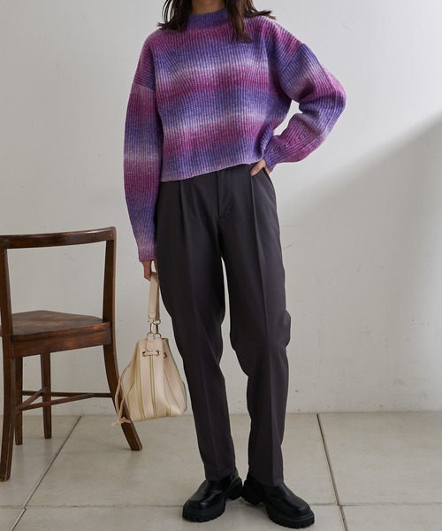 Lui's(ルイス)の「グラデーションショートニットトップス(ニット/セーター・レディース・パープル/キャメル/ミント・FREE)」の12枚目の写真