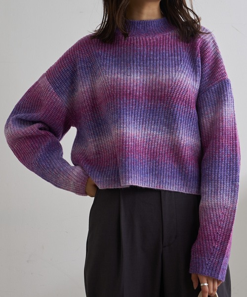 Lui's(ルイス)の「グラデーションショートニットトップス(ニット/セーター・レディース・パープル/キャメル/ミント・FREE)」の11枚目の写真