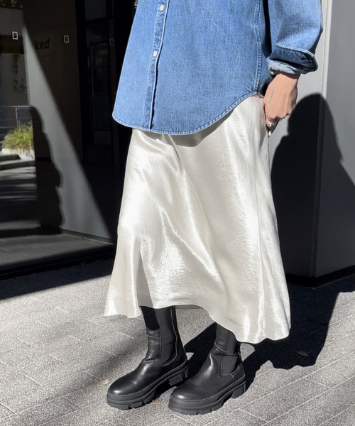 Spick and Span アセテートサテンIラインスカート 38