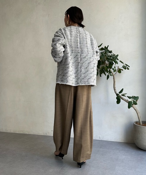 【DOUDOU】☆予約商品☆ツイードジャケット セール】ライトツイードジャケット（ノーカラージャケット）｜DouDou