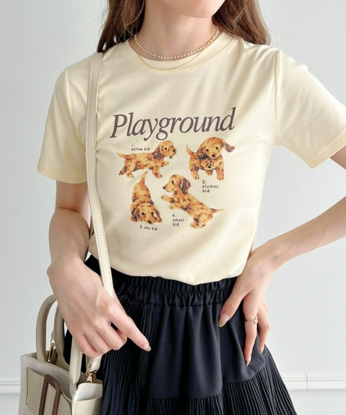 Loueme(ルエム)の「【23S/S】ドッグプリントちびTシャツ(Tシャツ/カットソー・レディース・ホワイト/ブラック/アイボリー・FREE)」の3枚目の写真