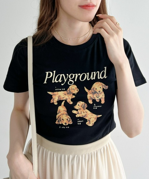 Loueme(ルエム)の「【23S/S】ドッグプリントちびTシャツ(Tシャツ/カットソー・レディース・ホワイト/ブラック/アイボリー・FREE)」の2枚目の写真