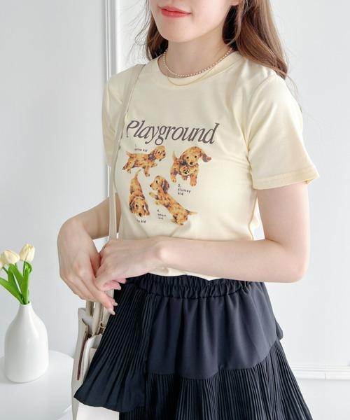 Loueme(ルエム)の「【23S/S】ドッグプリントちびTシャツ(Tシャツ/カットソー・レディース・ホワイト/ブラック/アイボリー・FREE)」の4枚目の写真