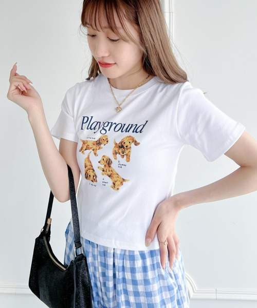 Loueme(ルエム)の「【23S/S】ドッグプリントちびTシャツ(Tシャツ/カットソー・レディース・ホワイト/ブラック/アイボリー・FREE)」の7枚目の写真