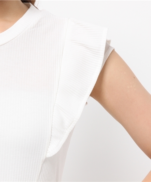 WHO'S WHO gallery（フーズフーギャラリー）の「テレコフリルトップス（Tシャツ/カットソー・レディース・ホワイト/グレー・FREE）」の7枚目の写真