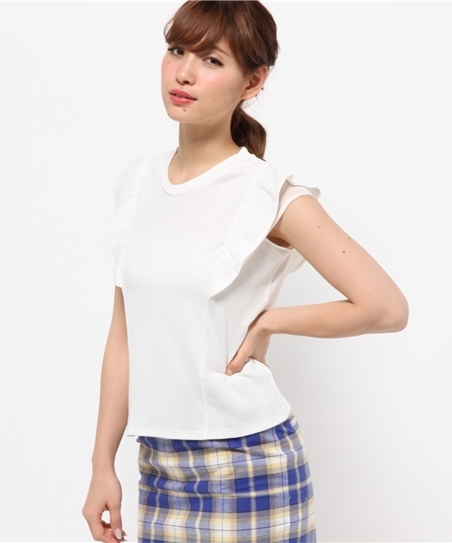 WHO'S WHO gallery（フーズフーギャラリー）の「テレコフリルトップス（Tシャツ/カットソー・レディース・ホワイト/グレー・FREE）」の10枚目の写真