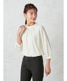 Perfect Suit FActory | ドットハイネック　ギャザーブラウス　グリーン/ホワイト(シャツ/ブラウス)