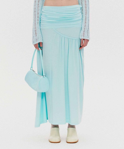 TheOpen Product(ザオープンプロダクト)の「THE OPEN PRODUCT RUCHED WRAP MAXI SKIRT GTO221SK002(スカート・レディース・ライトブルー・1)」の2枚目の写真