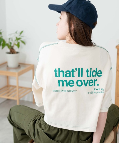 WEGO（ウィゴー）の「WEGO/グラフィックショートT（Tシャツ/カットソー・レディース・ダークグリーン/ブラック/ホワイト/ブルー/ブルー系その他/その他1/その他2/その他3/その他4/ホワイト系その他/ブラック系その他/杢グレー/その他5/オレンジ/その他7/オフホワイト/アイボリー/その他6/その他9/その他8/その他10/その他16/その他13/その他15/イエロー/その他17/その他12/サックスブルー/その他14・MEDIUM/SMALL）」の4枚目の写真