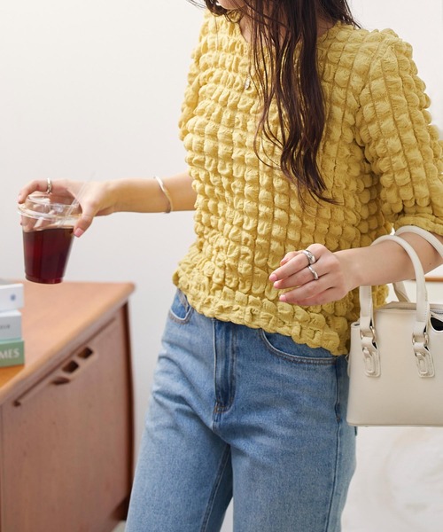 KOBE LETTUCE(コウベレタス)の「ポップコーンショートスリーブプルオーバー(その他トップス・レディース・ブラック/チェック/イエロー/オフホワイト/イエロー系その他・FREE)」の6枚目の写真