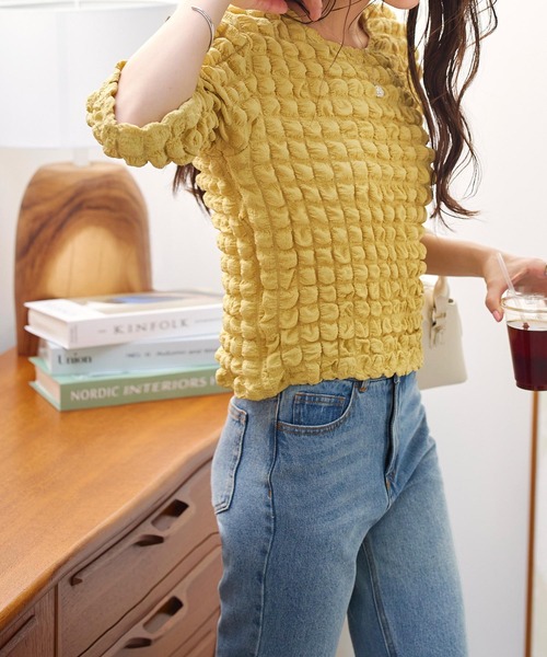 KOBE LETTUCE(コウベレタス)の「ポップコーンショートスリーブプルオーバー(その他トップス・レディース・ブラック/チェック/イエロー/オフホワイト/イエロー系その他・FREE)」の7枚目の写真