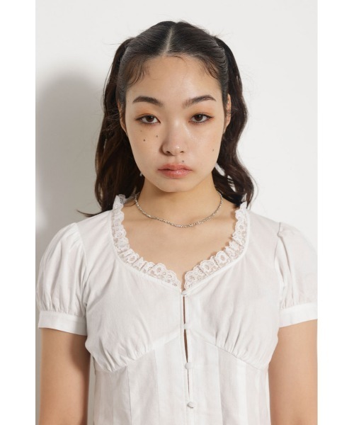 LAGUA GEM（ラグアジェム）の「LACE TUCK PUFF トップス（シャツ/ブラウス・レディース・ブラック/ホワイト・FREE）」の10枚目の写真