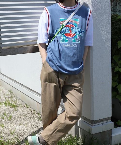HOOK（フック）の「HOOK -original- アメカジバスケットユニフォーム風ドッキング半袖TEE (SS)（Tシャツ/カットソー・メンズ・グレー/ブルー/グリーン/ブラック・XXL/M/XL/L）」の4枚目の写真