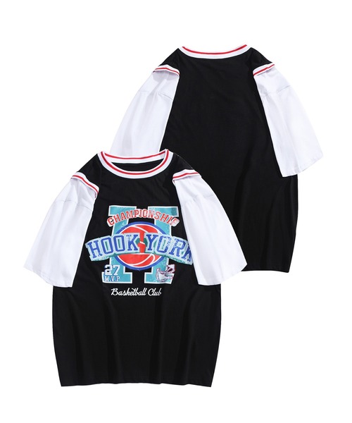 HOOK（フック）の「HOOK -original- アメカジバスケットユニフォーム風ドッキング半袖TEE (SS)（Tシャツ/カットソー・メンズ・グレー/ブルー/グリーン/ブラック・XXL/M/XL/L）」の2枚目の写真