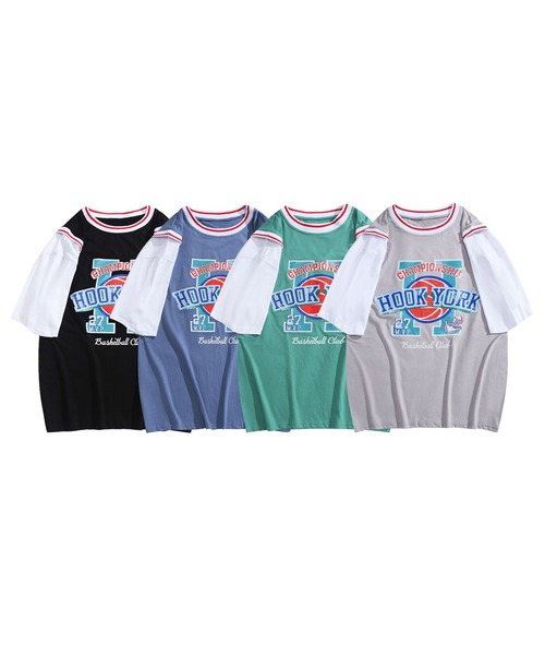 HOOK（フック）の「HOOK -original- アメカジバスケットユニフォーム風ドッキング半袖TEE (SS)（Tシャツ/カットソー・メンズ・グレー/ブルー/グリーン/ブラック・XXL/M/XL/L）」の5枚目の写真