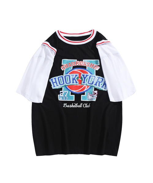 HOOK（フック）の「HOOK -original- アメカジバスケットユニフォーム風ドッキング半袖TEE (SS)（Tシャツ/カットソー・メンズ・グレー/ブルー/グリーン/ブラック・XXL/M/XL/L）」の6枚目の写真