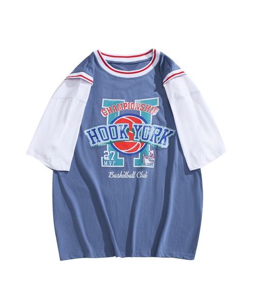 HOOK（フック）の「HOOK -original- アメカジバスケットユニフォーム風ドッキング半袖TEE (SS)（Tシャツ/カットソー・メンズ・グレー/ブルー/グリーン/ブラック・XXL/M/XL/L）」の12枚目の写真