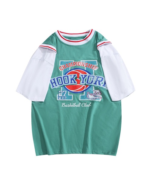 HOOK（フック）の「HOOK -original- アメカジバスケットユニフォーム風ドッキング半袖TEE (SS)（Tシャツ/カットソー・メンズ・グレー/ブルー/グリーン/ブラック・XXL/M/XL/L）」の10枚目の写真