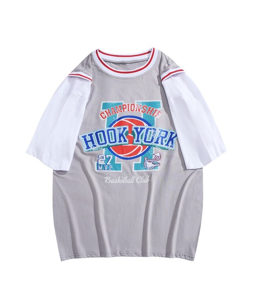 HOOK（フック）の「HOOK -original- アメカジバスケットユニフォーム風ドッキング半袖TEE (SS)（Tシャツ/カットソー・メンズ・グレー/ブルー/グリーン/ブラック・XXL/M/XL/L）」の8枚目の写真