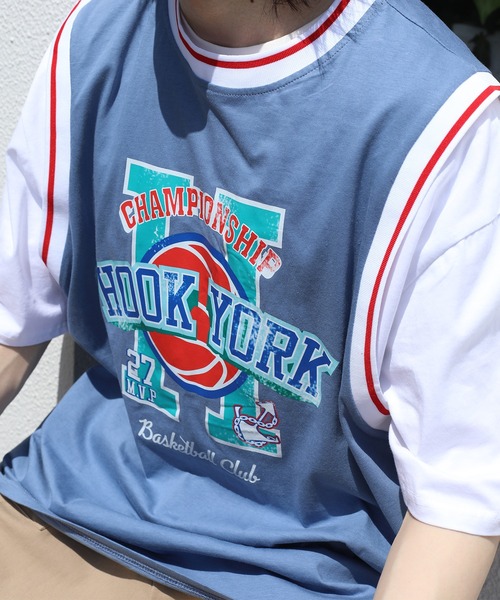 HOOK（フック）の「HOOK -original- アメカジバスケットユニフォーム風ドッキング半袖TEE (SS)（Tシャツ/カットソー・メンズ・グレー/ブルー/グリーン/ブラック・XXL/M/XL/L）」の22枚目の写真