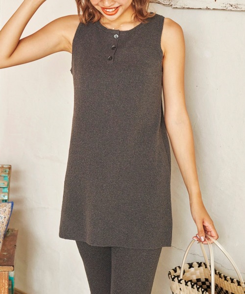 anap mimpi（アナップミンピ）の「サマーニット前後2WAYタンクトップ（タンクトップ・レディース・グリーン/ベージュ系その他/ダークグレー・FREE）」の2枚目の写真